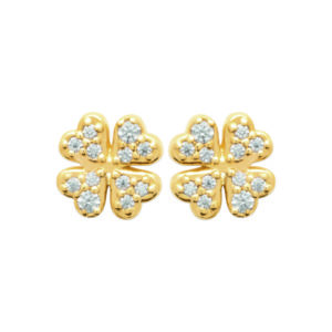 Boucles d’oreilles puces trèfles zircons dorées