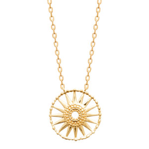 Collier “Soledad” en plaqué or avec pendentif en forme de soleil rayonnant, collection Chloé Rose Genève