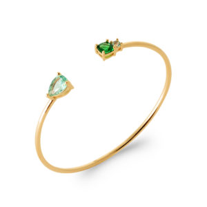 Bracelet jonc en laiton plaqué or avec zircons verts – Zircons de Couleurs