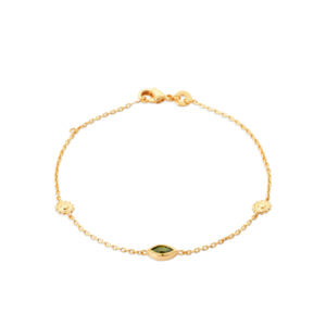 Bracelet “TIA” en plaqué or avec un zircon centrale verte et motifs décoratifs, collection Chloé Rose Genève