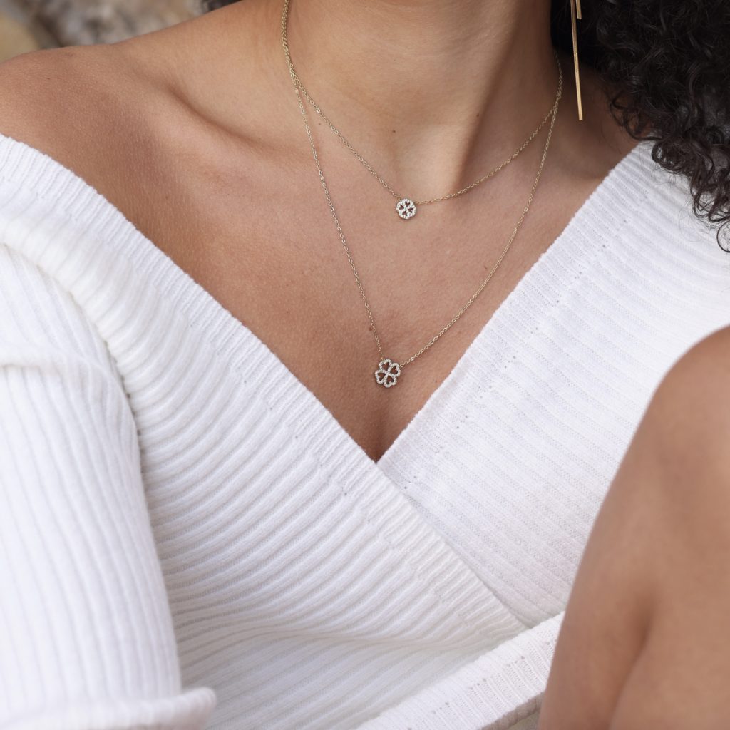 Collier double doré TREFLE ZIRCONS