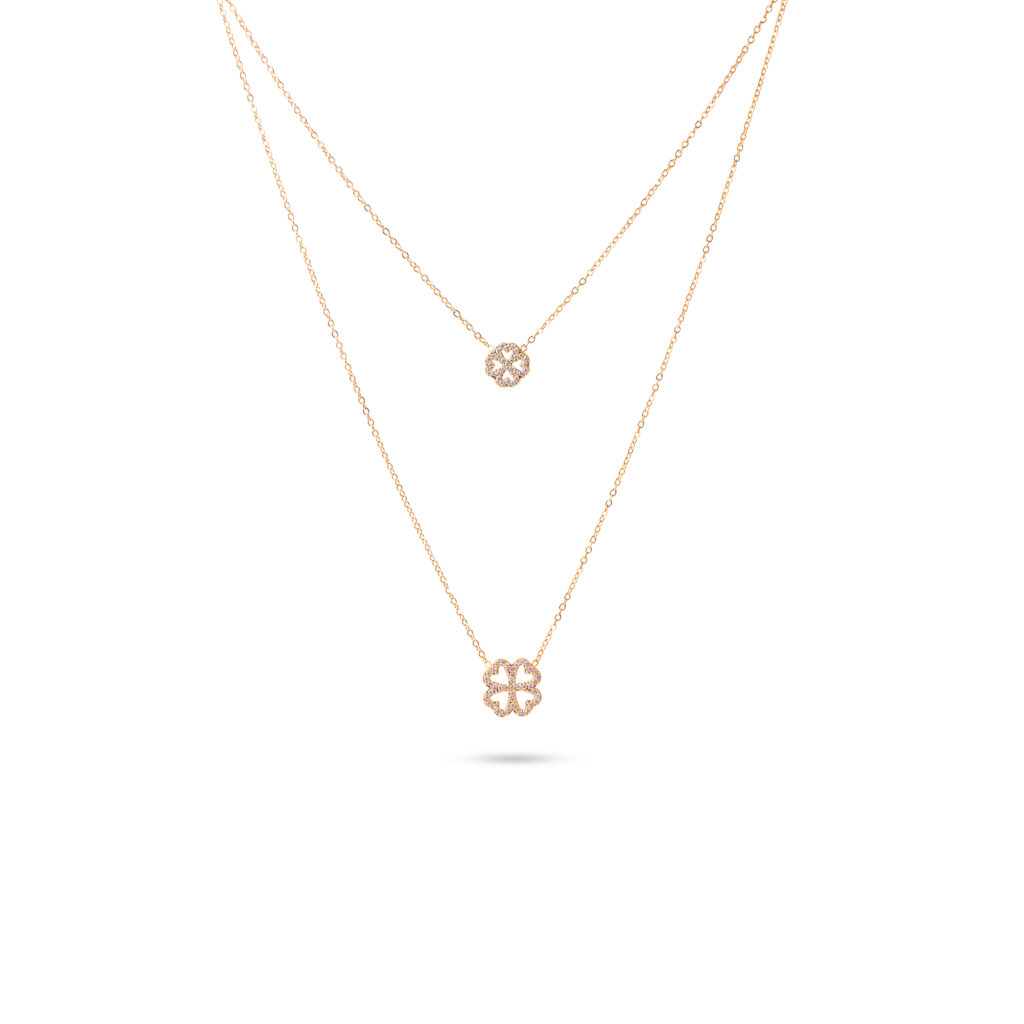 Collier double doré TREFLE ZIRCONS