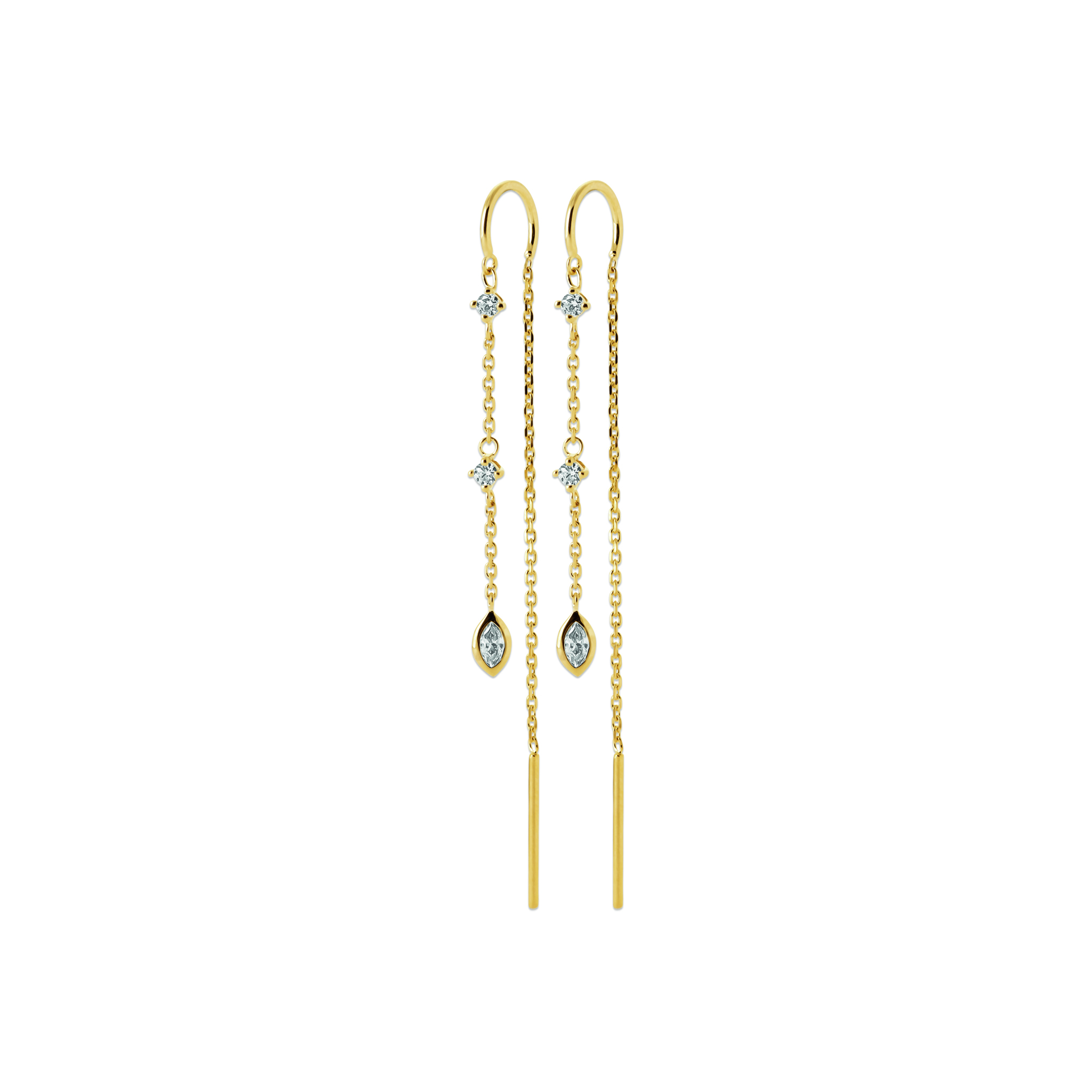 Boucles d'oreilles pendantes dorées CASSIOPEE en laiton doré 3 microns avec zircons - Collection Cérémonie