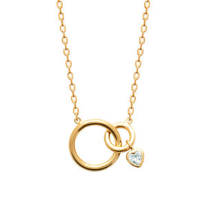 Collier doré GRACIA en laiton doré 3 microns avec anneaux entrelacés et pendentif coeur zircon - Collection Cérémonie